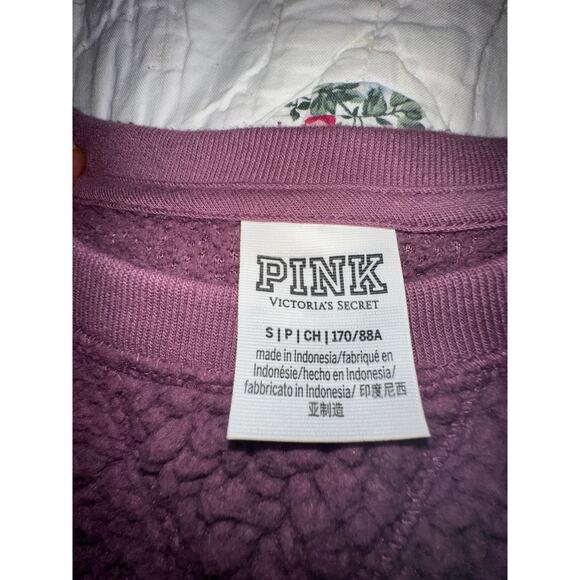 PINK VICTORIA'S SECRET MAUVE SHERPA TEDDY BEAR  PULLOVER SWEATSHIRT S - Picture 5 of 7